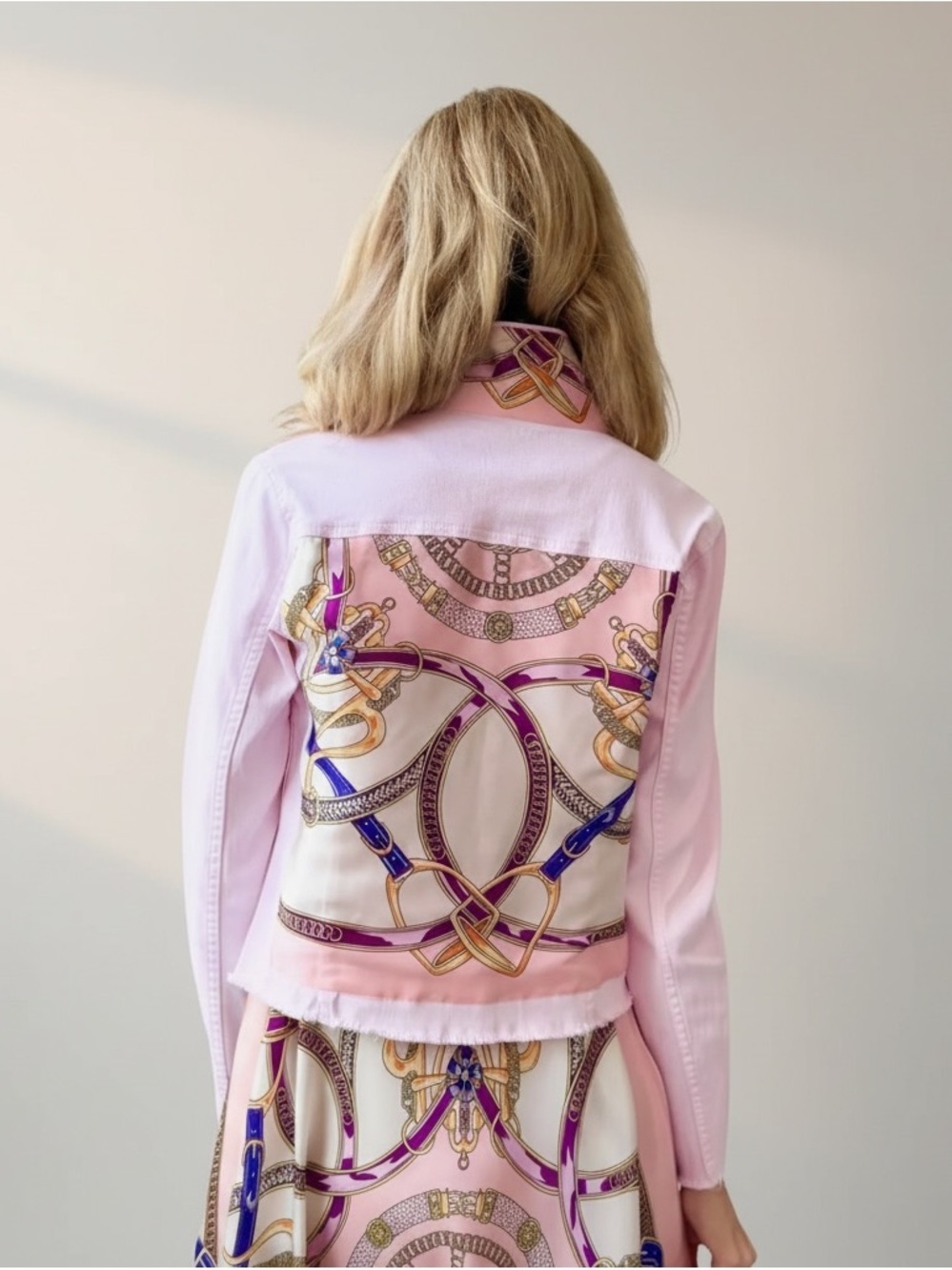 NWT Stacy Bradley Pink Denim Jacket Medium Purple Stirrup Equestrian Designer